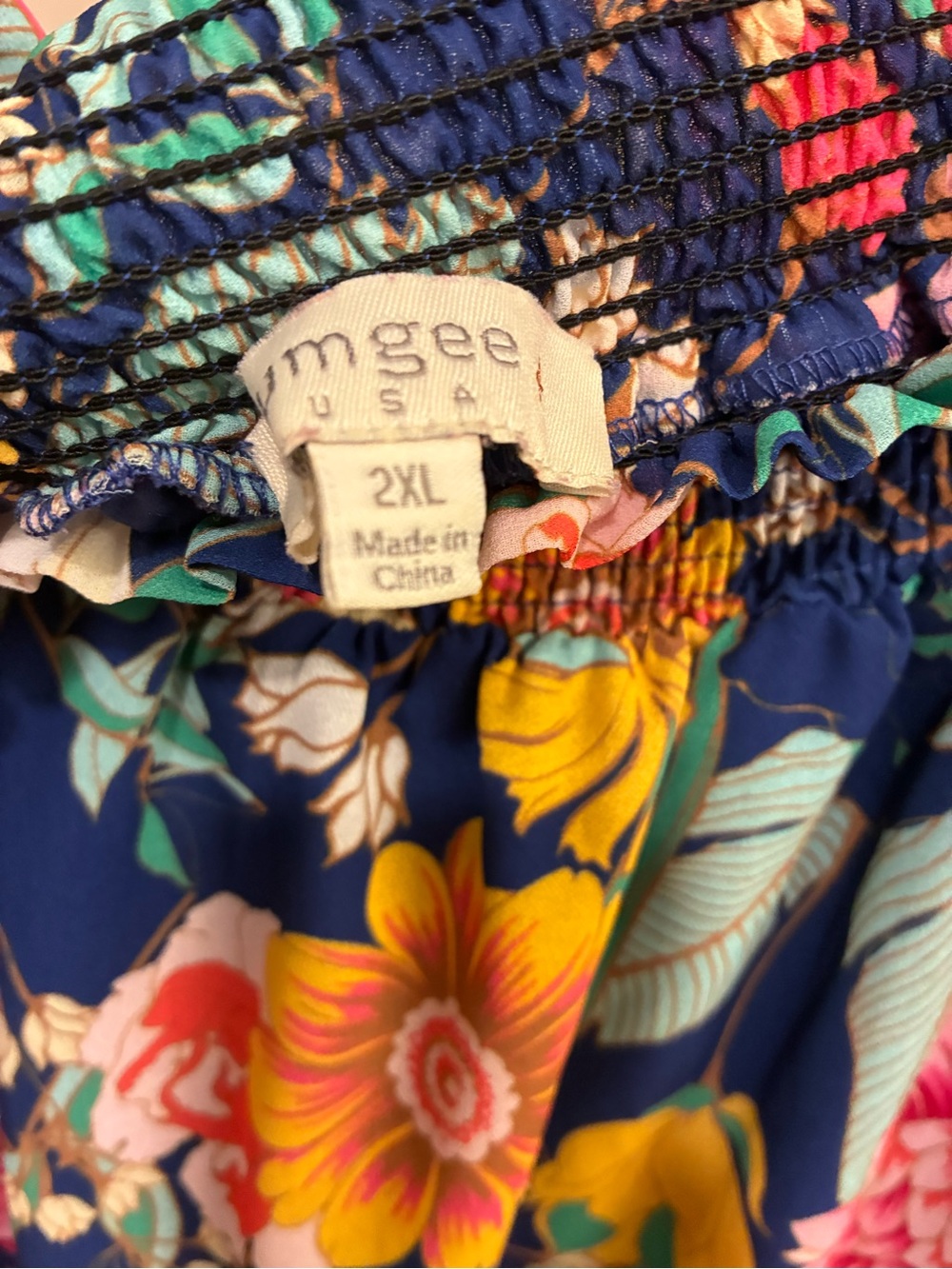 Umgee Navy Floral Off-Shoulder Mini Dress with Pink & Yellow Flowers - Picture 3 of 4